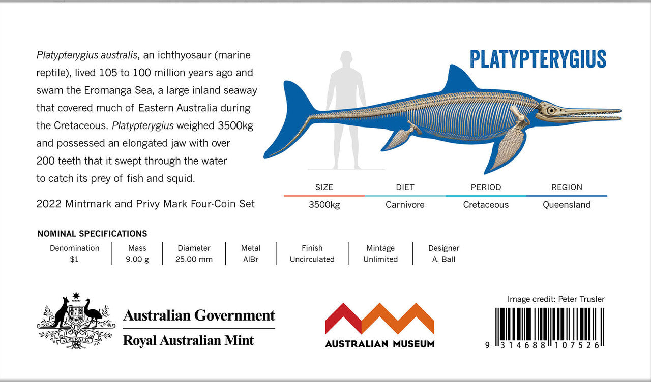 2022 Australian Dinosaurs $1 Mintmark & Privy Mark Uncirculated Coin Set