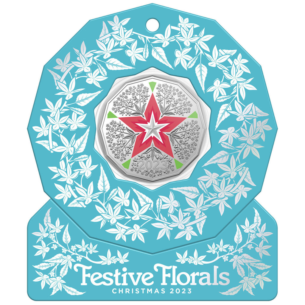 2023 Christmas Decoration - Christmas Florals 50c Coloured Uncirculated Coin