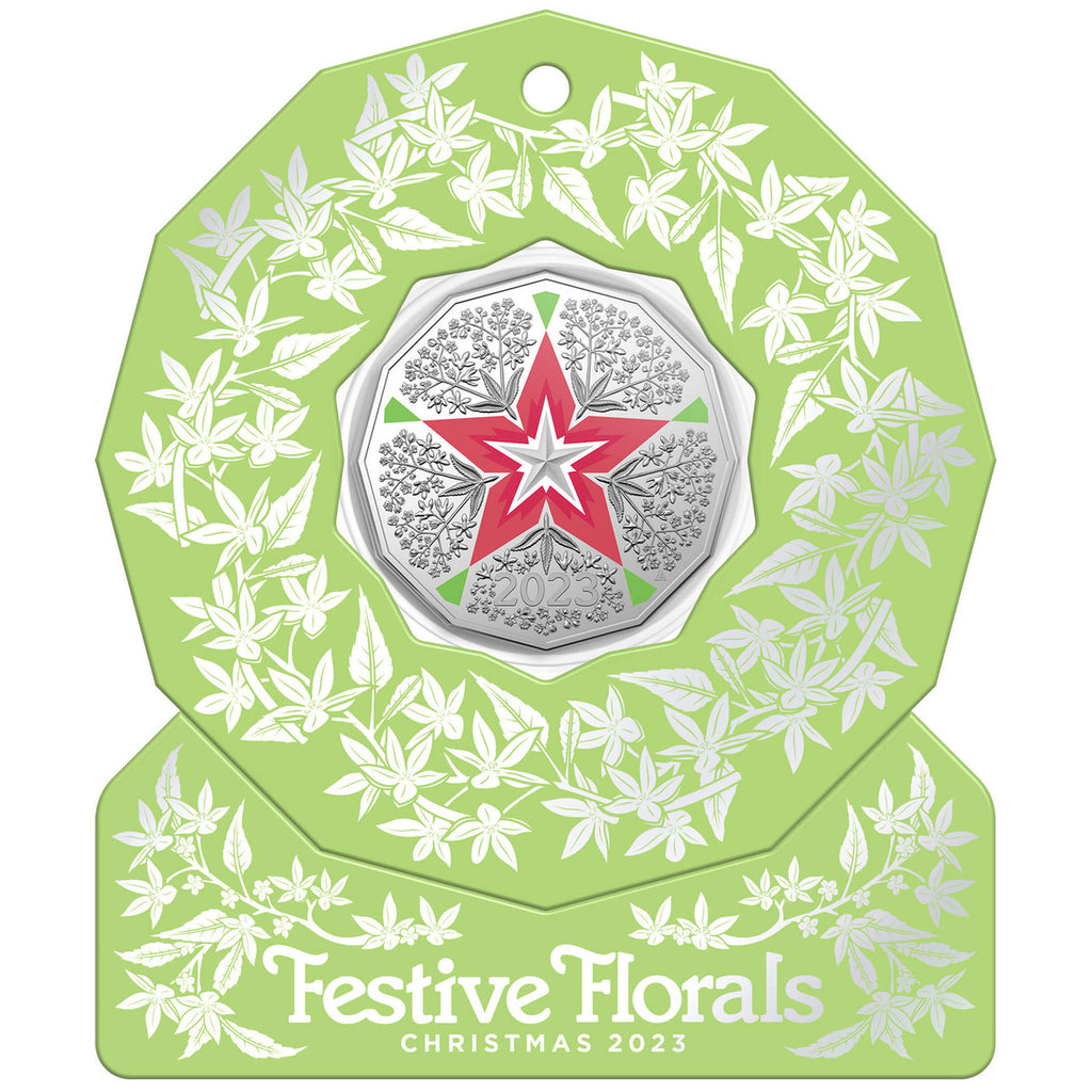 2023 Christmas Decoration - Christmas Florals 50c Coloured Uncirculated Coin
