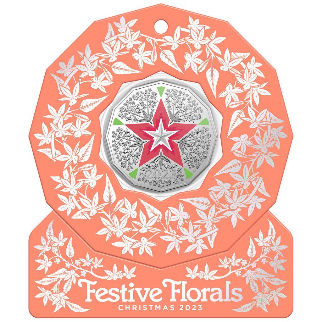 2023 Christmas Decoration - Christmas Florals 50c Coloured Uncirculated Coin