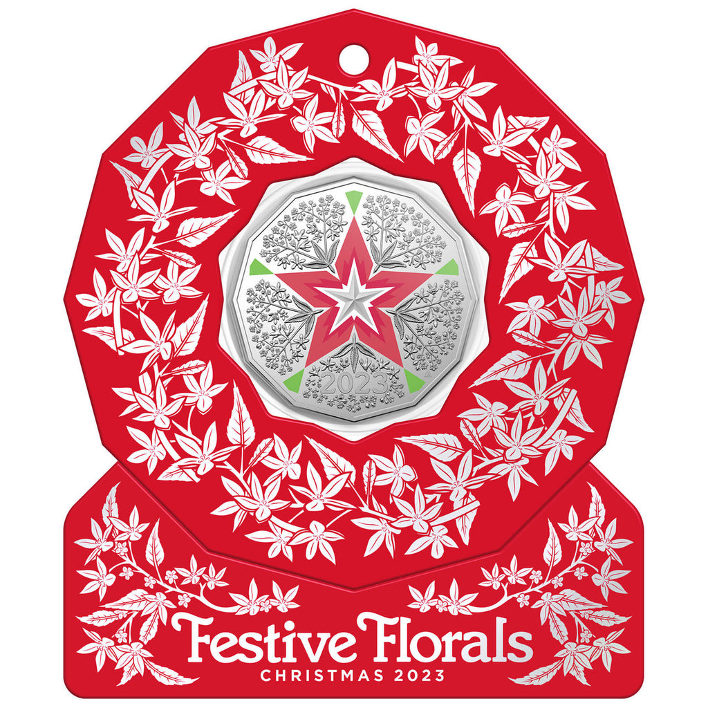 2023 Christmas Decoration - Christmas Florals 50c Coloured Uncirculated Coin