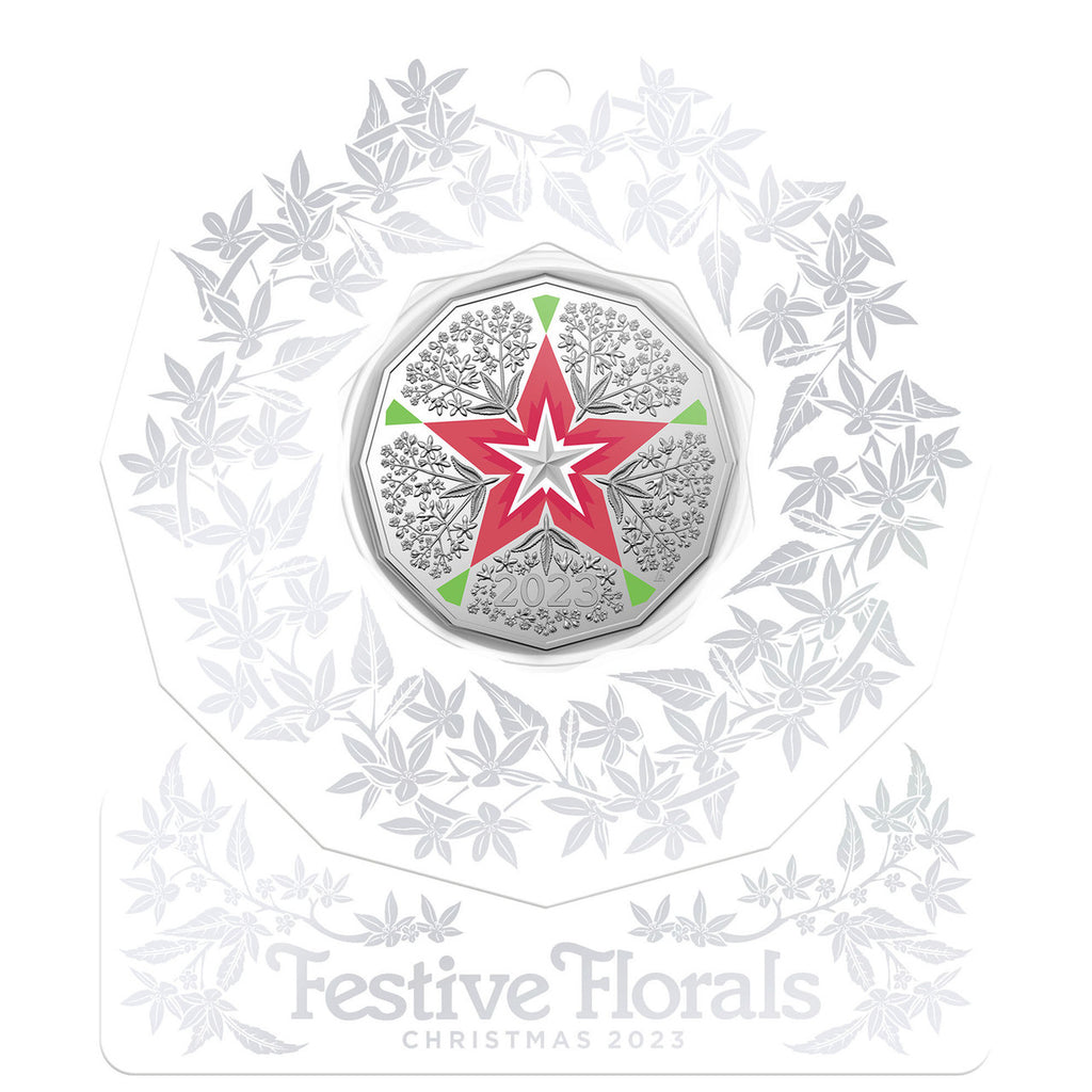 2023 Christmas Decoration - Christmas Florals 50c Coloured Uncirculated Coin