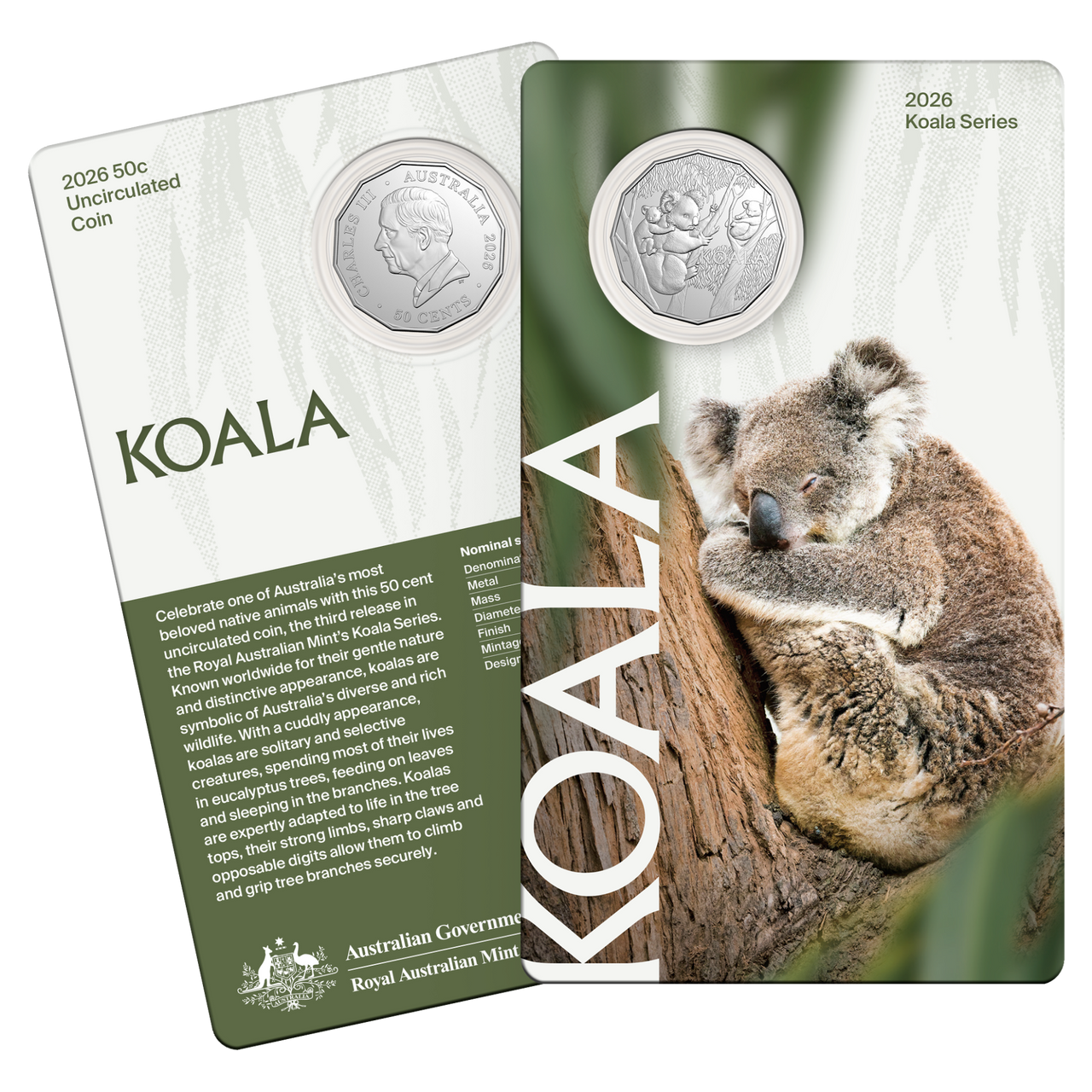 2026 Koala Series 50 Cent coin in card
