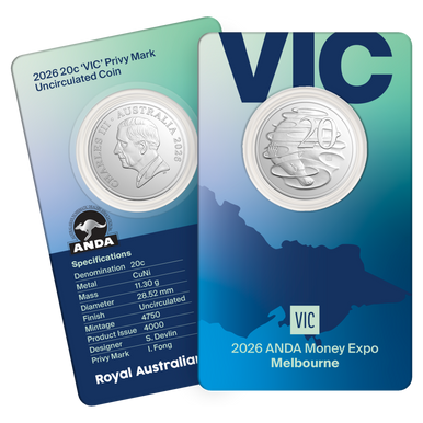 2026 ANDA Melbourne 20 Cent coin in card