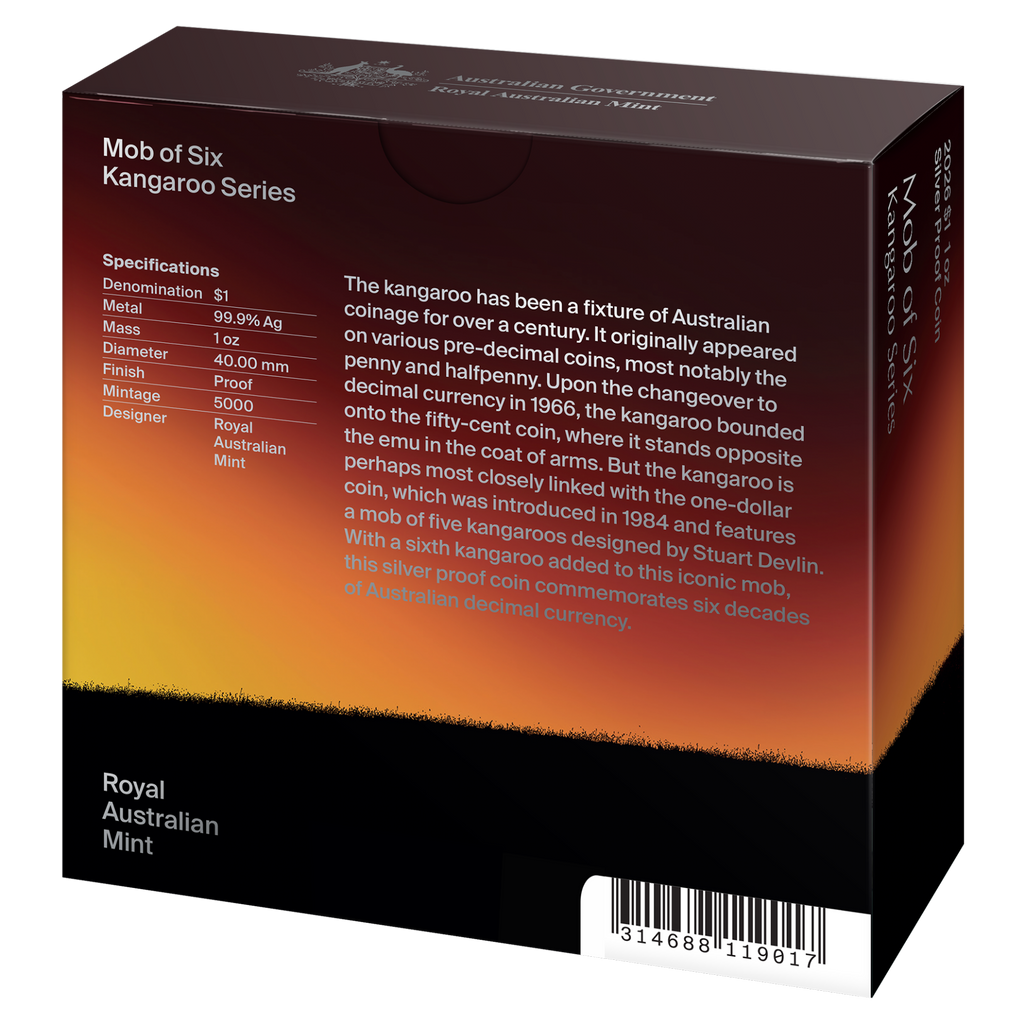 2026 Kangaroo Series Mob of 6 Roos - $1 Silver Proof Coin