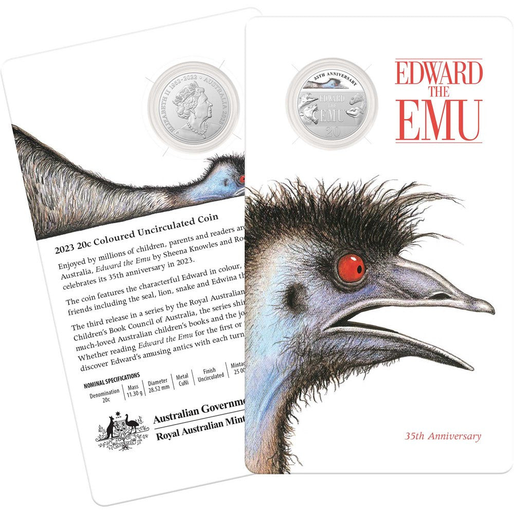 Edward the Emu 35th Anniversary 2023 20c Coloured UNC in Card