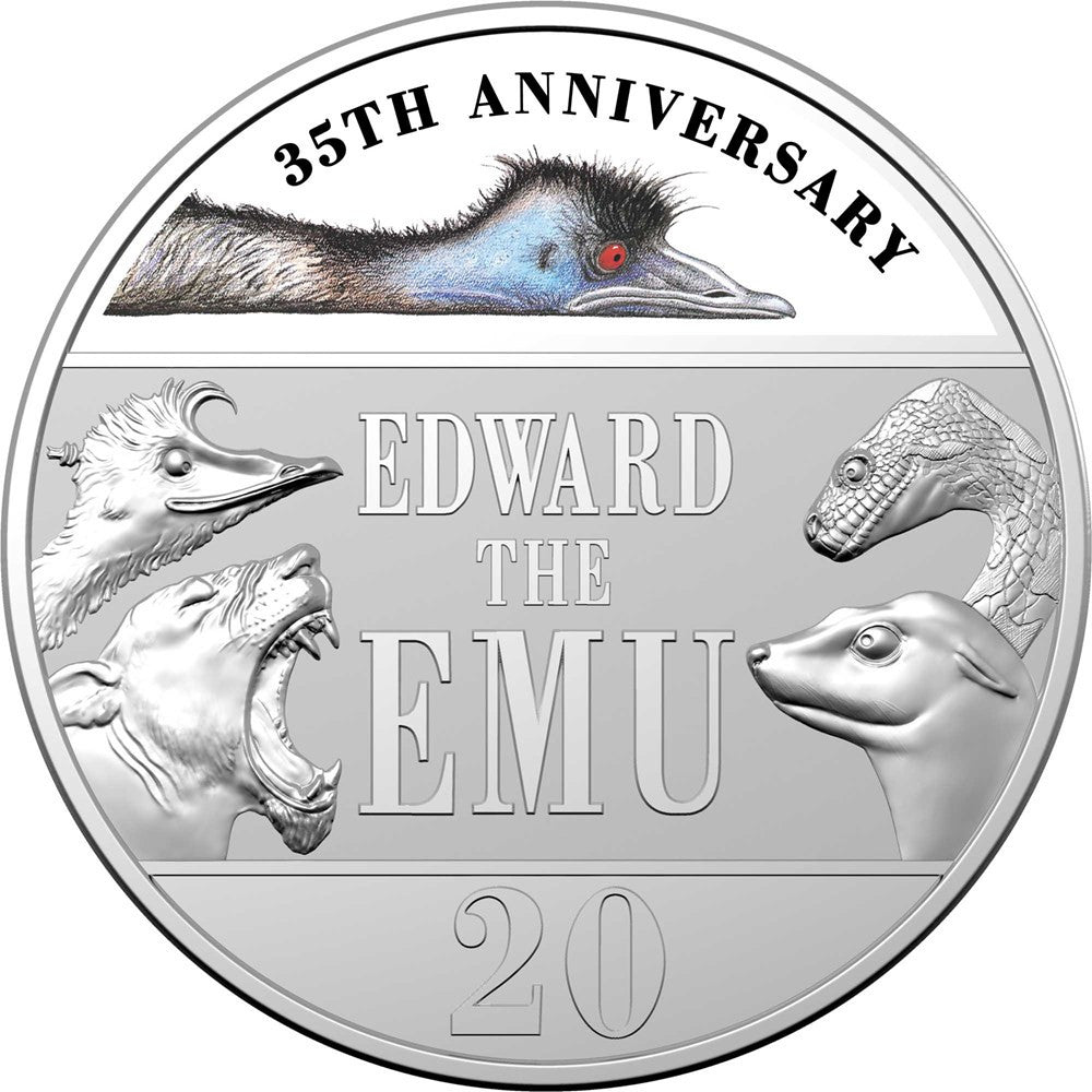 Edward the Emu 35th Anniversary 2023 20c Coloured UNC in Card