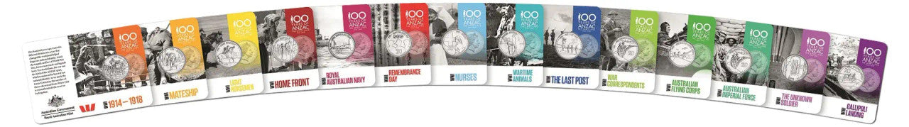 2015 ANZACS Remembered 20c - Set Of 14 Coins