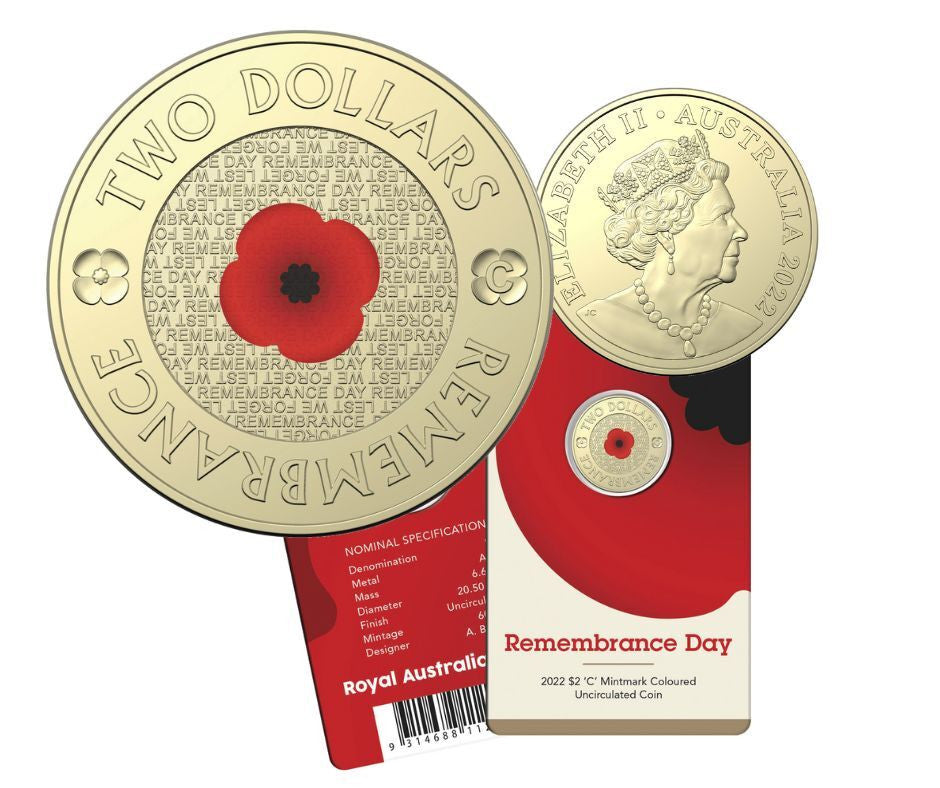 2022 $2 'C' Mintmark Remembrance Day Red Poppy