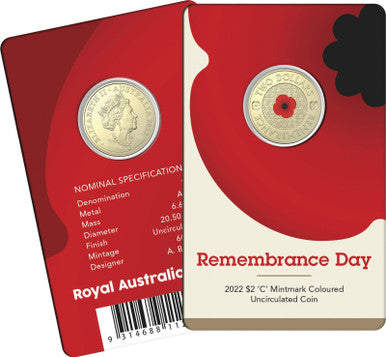 2022 $2 'C' Mintmark Remembrance Day Red Poppy