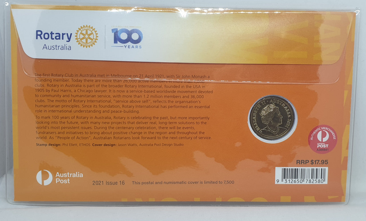 2021 Centenary of Rotary Australia Stamp and Coin Cover PNC