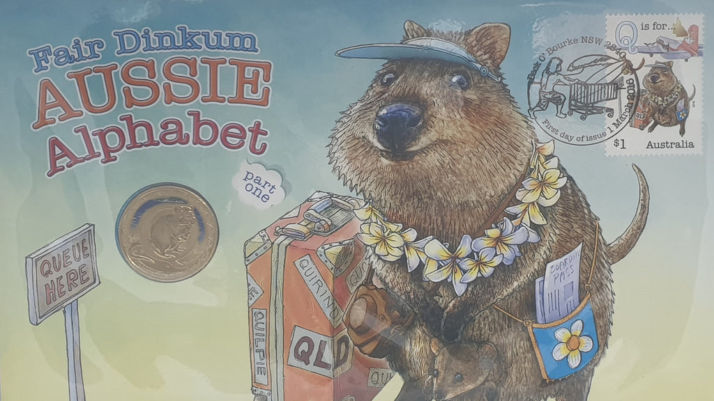 2016 $1 Fair Dinkum Aussie Alphabet Part One Q Coin & Stamp Cover PNC