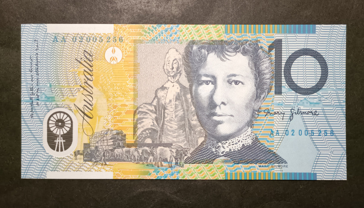 2002 $10 Banknote First Prefix MacFarlane Henry Uncirculated AA02 005256