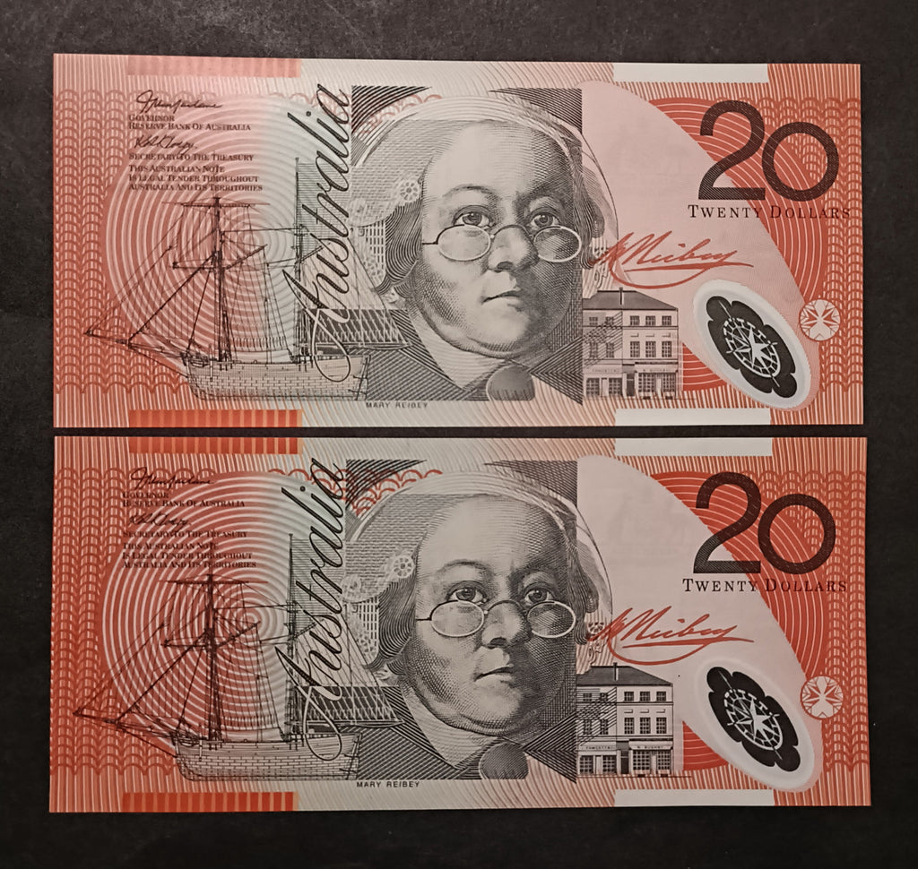 2002 $20 MacFarlane Henry Banknotes First and Last Prefix AA02 & KM02