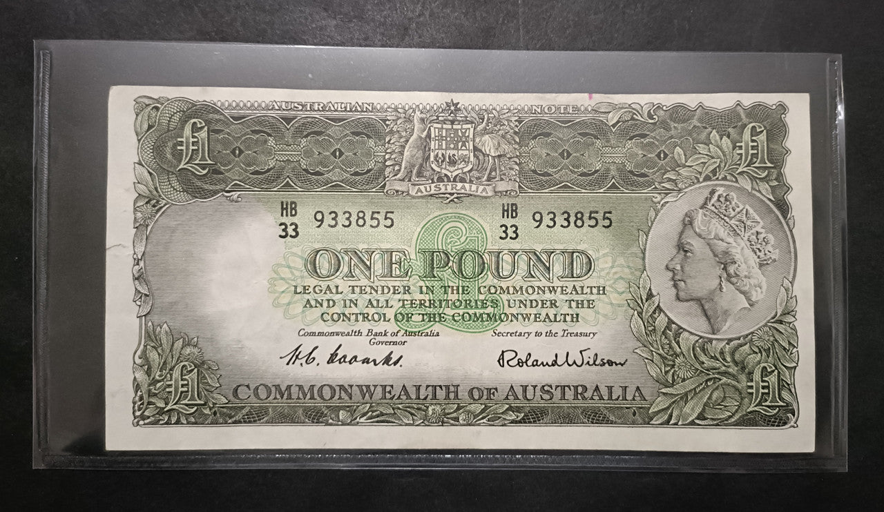 1953 One Pound Banknote. Coombs - Wilson R33. HB33 933855