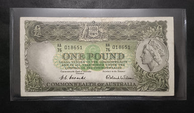 1953 One Pound Banknote. Coombs - Wilson R33. HA76 018651