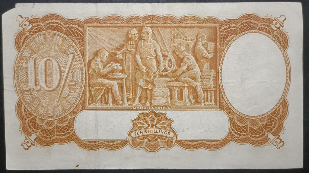 1952 Ten Shillings Banknote. Coombs - Wilson R15. A96 130041