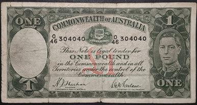 1938 One Pound Banknote. Sheehan - McFarlane R29. O46 304040