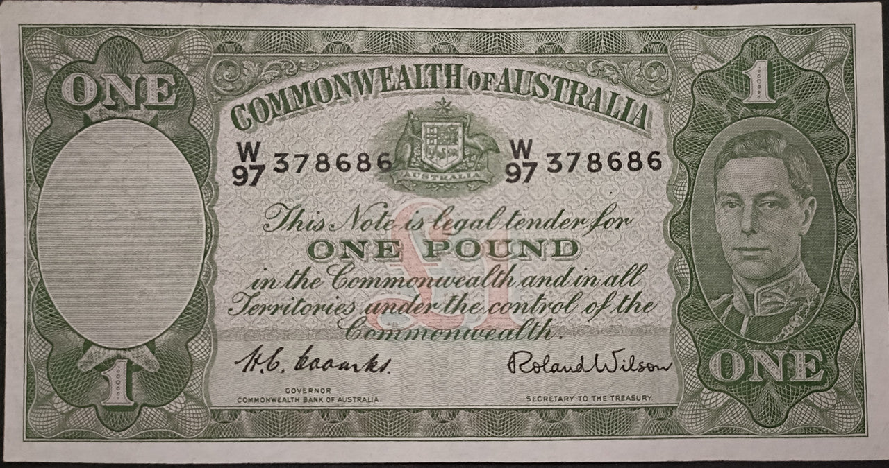1952 One Pound Banknote. Coombs - Wilson R32. W97 378686