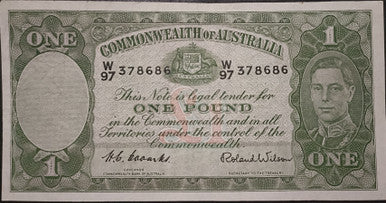 1952 One Pound Banknote. Coombs - Wilson R32. W97 378686