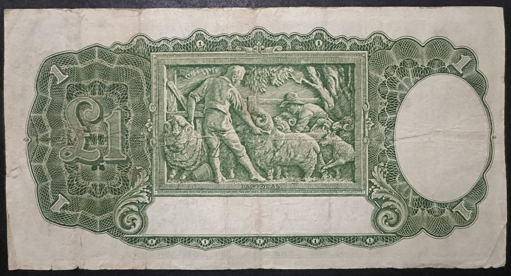 1942 One Pound Banknote. Armitage - McFarlane R30. K59 046555