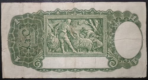 1942 One Pound Banknote. Armitage - McFarlane R30. K59 046555