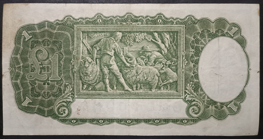 1942 One Pound Banknote. Armitage - McFarlane R30. K74 999830 High Number
