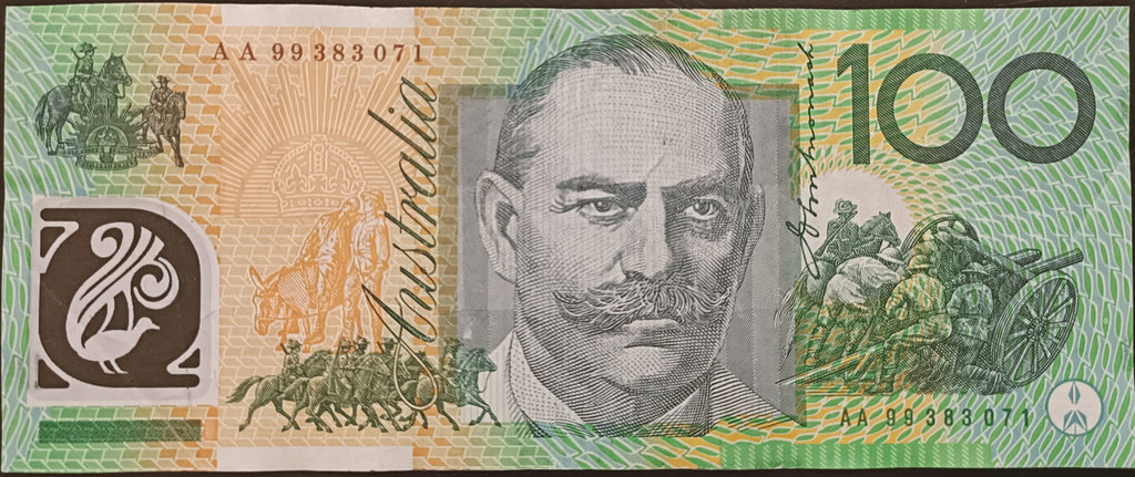 1999 $100 MacFarlane/Evans First Prefix AA99 383071