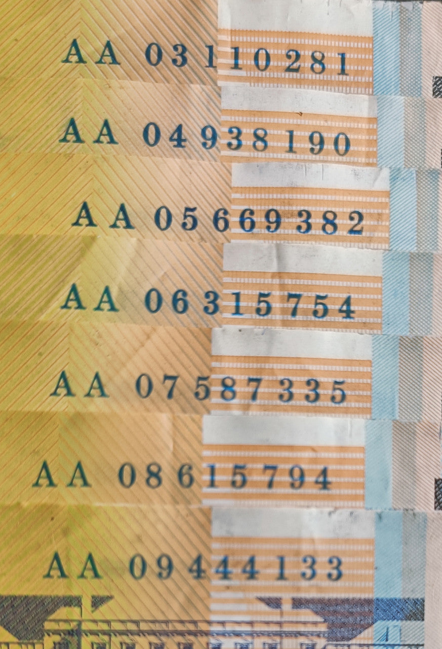 7 x $50 First Prefix Banknotes 2003, 2004, 2005, 2006, 2007, 2008, 2009