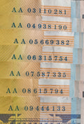 7 x $50 First Prefix Banknotes 2003, 2004, 2005, 2006, 2007, 2008, 2009