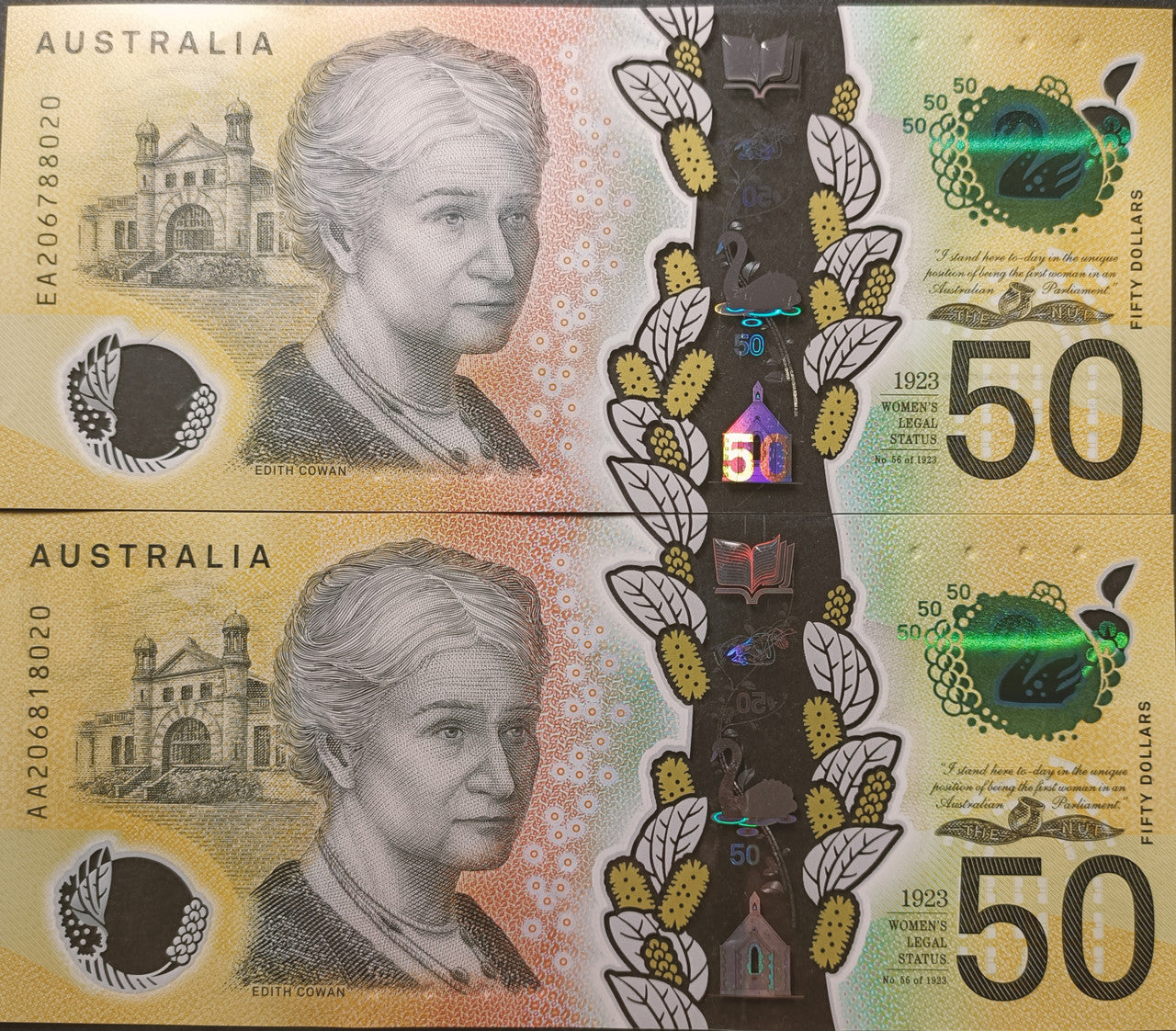 2020 Lowe/Kennedy $50 First & Last Prefix Banknote AA20 6818020 & EA20 6788020