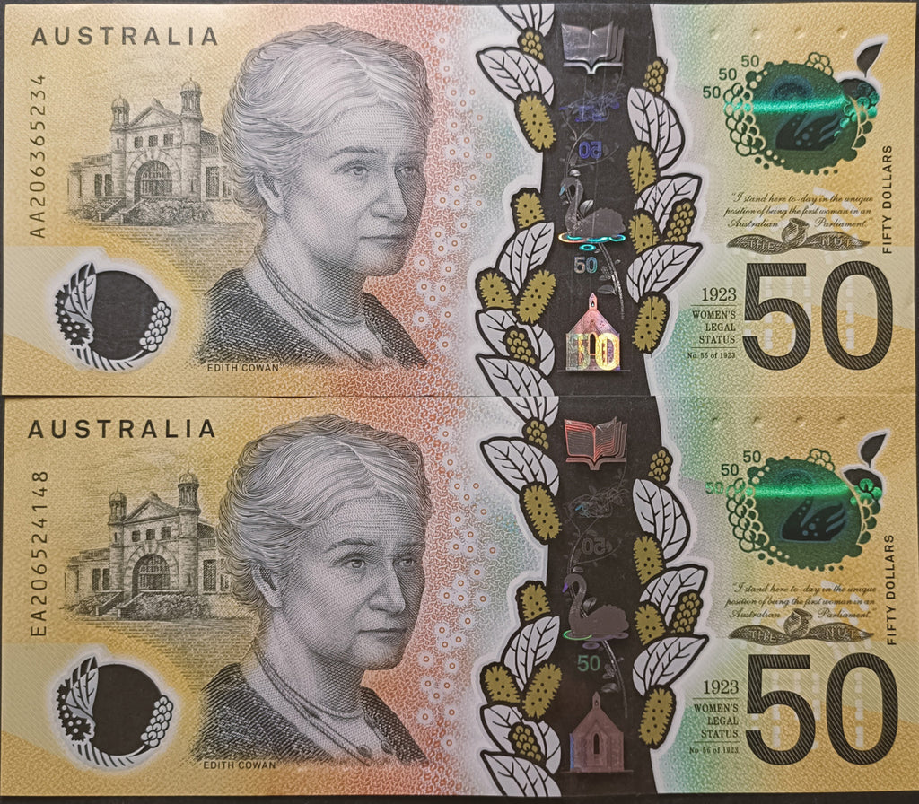 2020 Lowe/Kennedy $50 First & Last Prefix Banknote AA20 6365234 & EA20 6524148