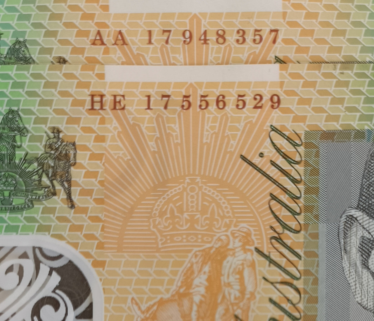 2017 Lowe/Fraser $100 Banknotes First & Last Prefixes. AA17 & HE17