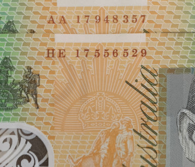 2017 Lowe/Fraser $100 Banknotes First & Last Prefixes. AA17 & HE17