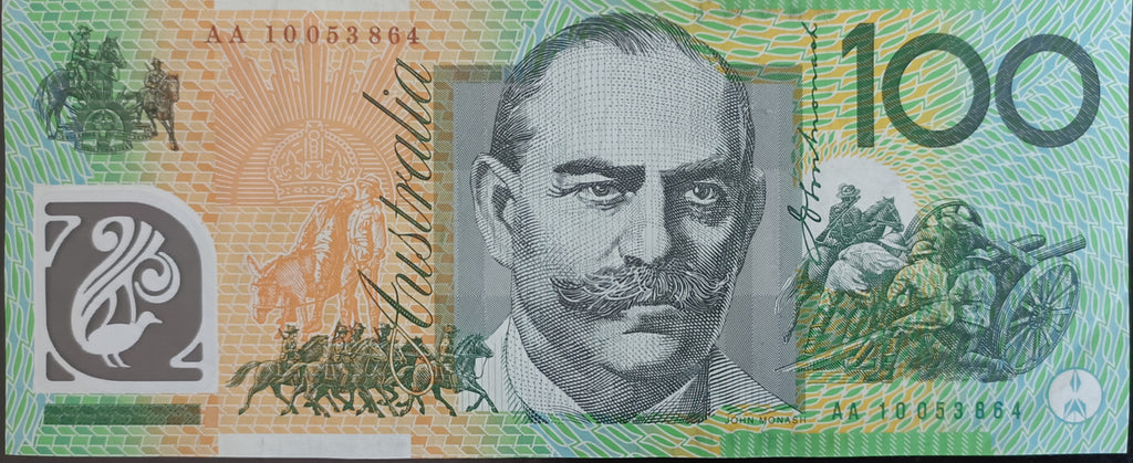 2010 Stevens/Henry $100 Banknote First Prefix. AA10 053864