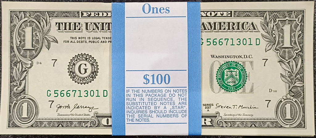 2017 USA $1 Banknote Bundle 100 consecutive banknotes