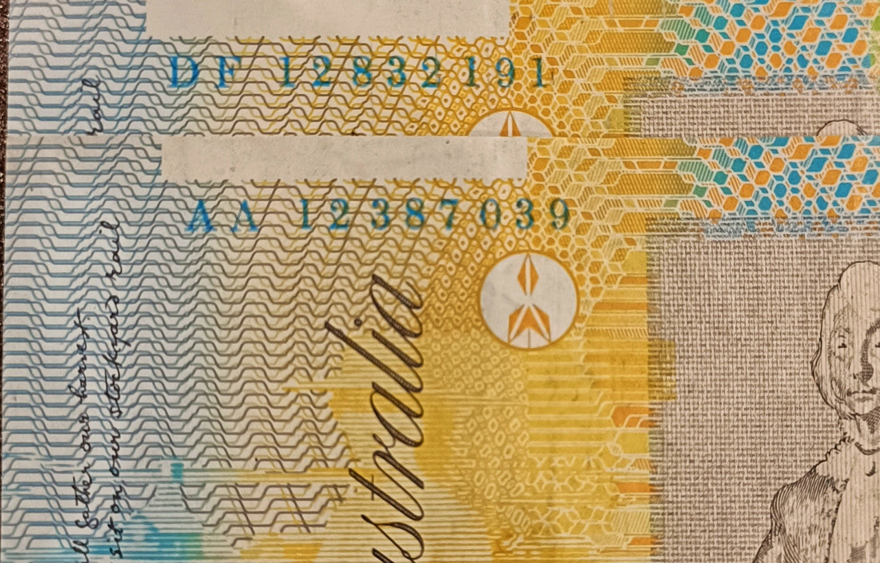 2012 $10 Stevens/Parkinson Banknote First and Last Prefix AA12 & DF12
