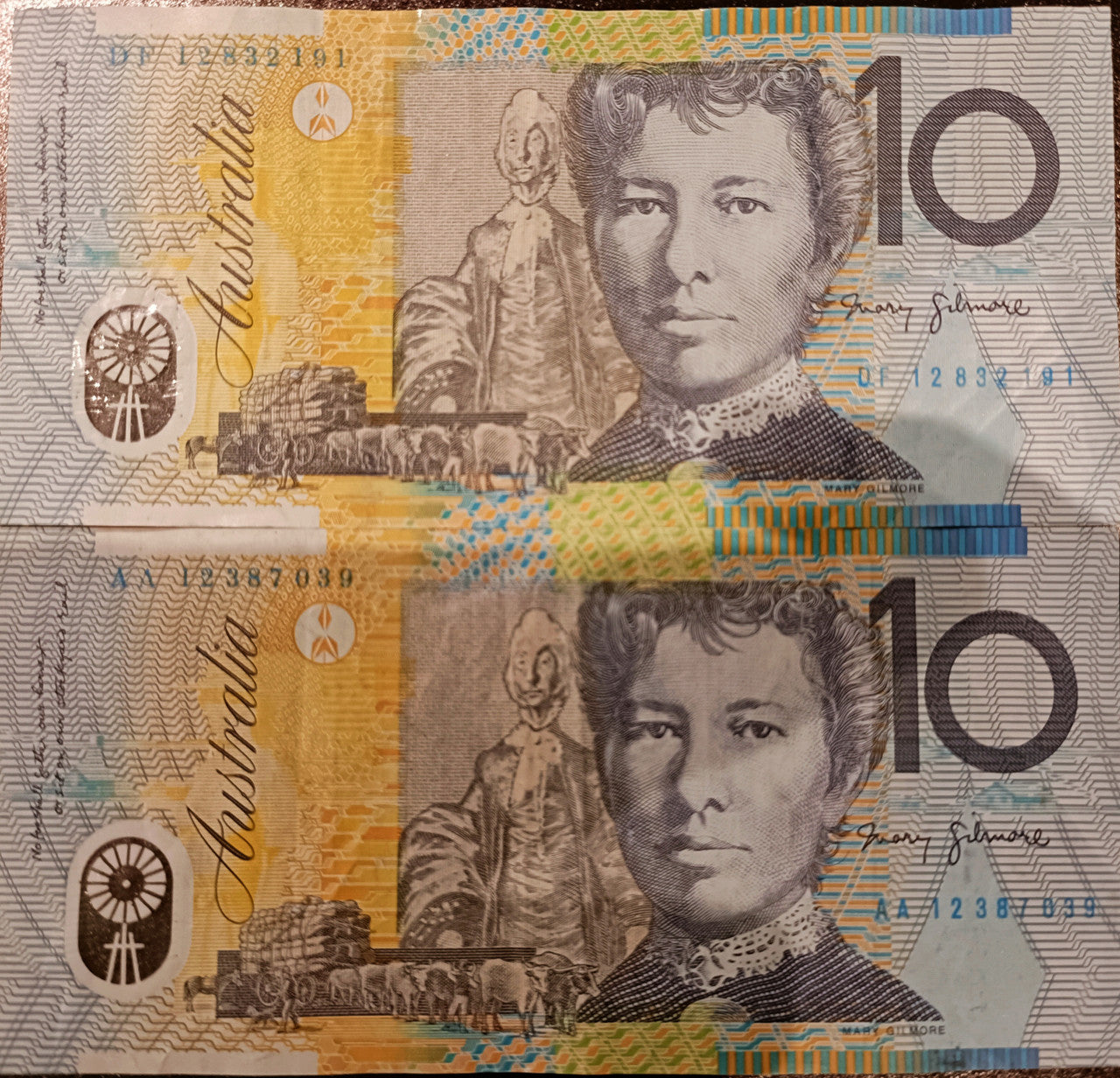 2012 $10 Stevens/Parkinson Banknote First and Last Prefix AA12 & DF12