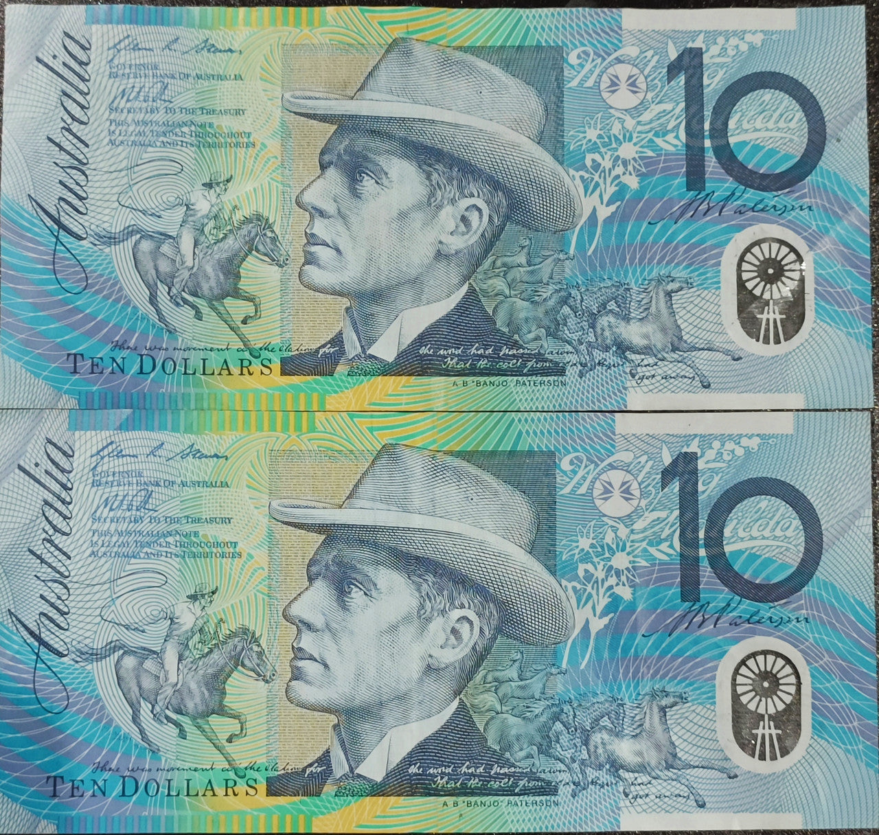 2012 $10 Stevens/Parkinson Banknote First and Last Prefix AA12 & DF12