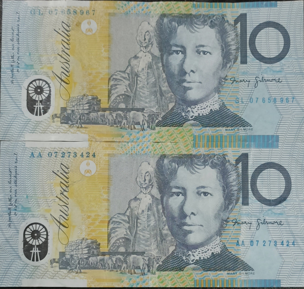 2007 $10 Banknotes Stevens/Henry First and Last Prefix AA07 & GL07