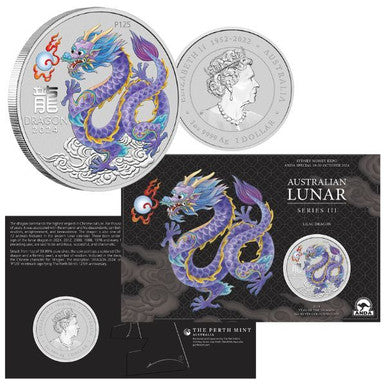 2024 ANDA Sydney Money Expo Australian Lunar Series III Year of the Dragon 1 Oz Silver Coloured Coin Card