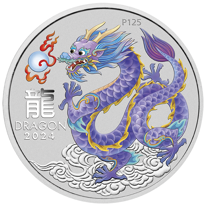 2024 ANDA Sydney Money Expo Australian Lunar Series III Year of the Dragon 1 Oz Silver Coloured Coin Card