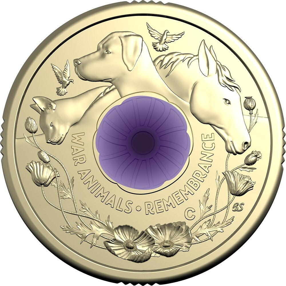2024 $2 War Animals Remembrance 'C' Mintmark Coloured Coin