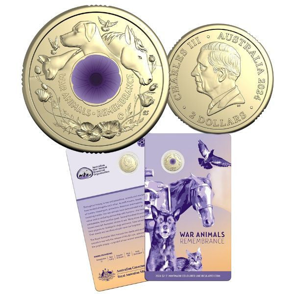 2024 $2 War Animals Remembrance 'C' Mintmark Coloured Coin