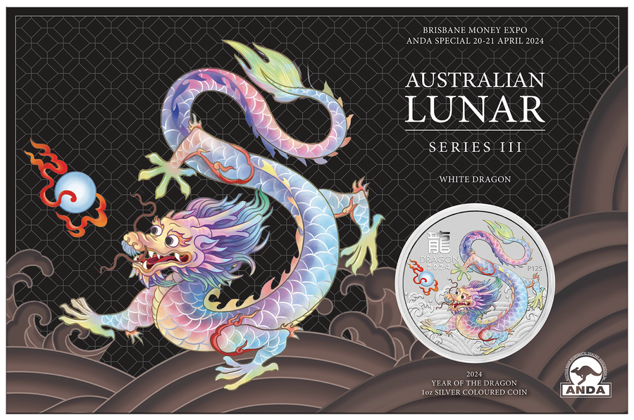 2024 Brisbane ANDA 1oz Year of the Dragon Silver Coloured Coin