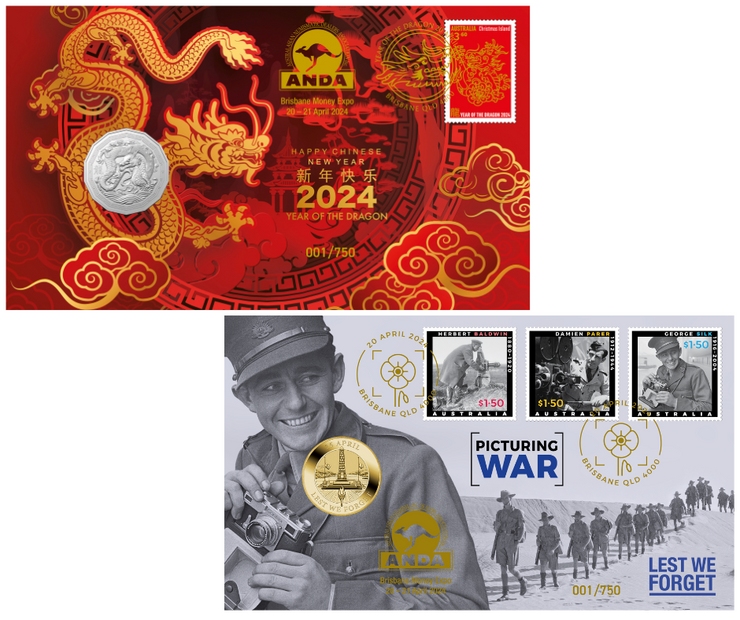 2024 Brisbane Money Expo PNC Set - Year of the Dragon 50c PNC & Anzac Day $1 PNC