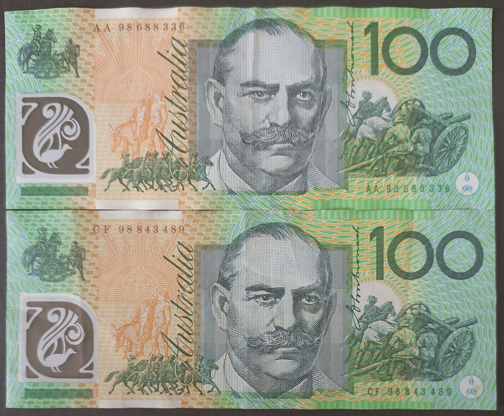 1998 $100 MacFarlane/Evans First & Last Prefix AA98 & CF98