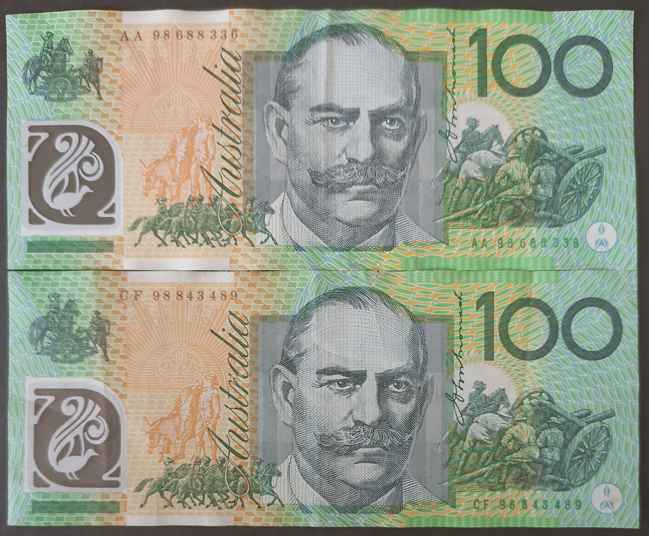 1998 $100 MacFarlane/Evans First & Last Prefix AA98 & CF98