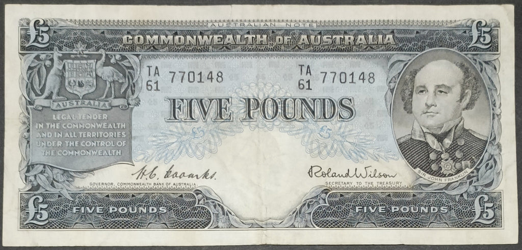 1954 £5 Coombs/Wilson Five Pound Commonwealth Bank of Australia TA61 770148