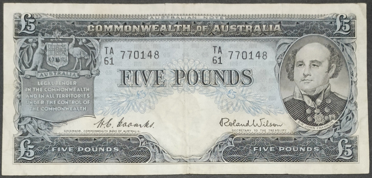1954 £5 Coombs/Wilson Five Pound Commonwealth Bank of Australia TA61 770148